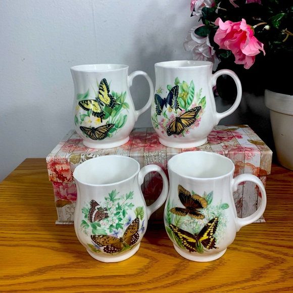 Rosewood Bone China Mugs Butterfly Collection Staffordshire England - Picture 1 of 14